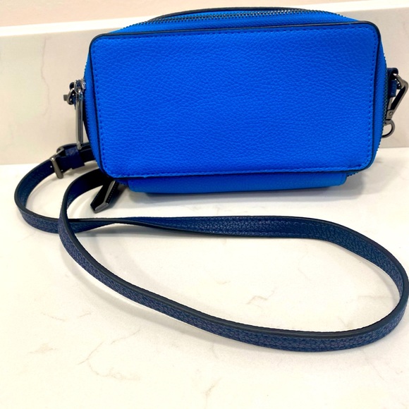 Reed Gallery Blue Green Leather Double Zip Compartment Crossbody Bag ! - Picture 3 of 8